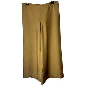 Lafayette 148 Pants Women XL Tan Khaki Silk Elastic Waist Wide‎ Leg Trousers